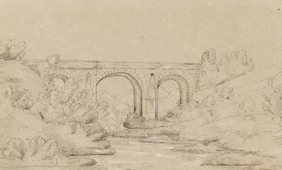 Caledonian Canal, Scotland: Bridge, Road to Inverness from Corpach –1838 drawing