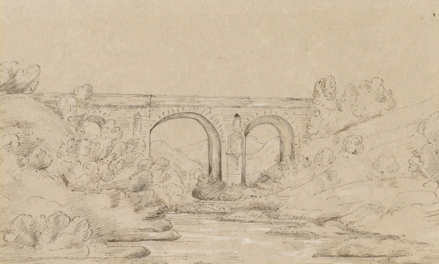 Caledonian Canal, Scotland: Bridge, Road to Inverness from Corpach –1838 drawing