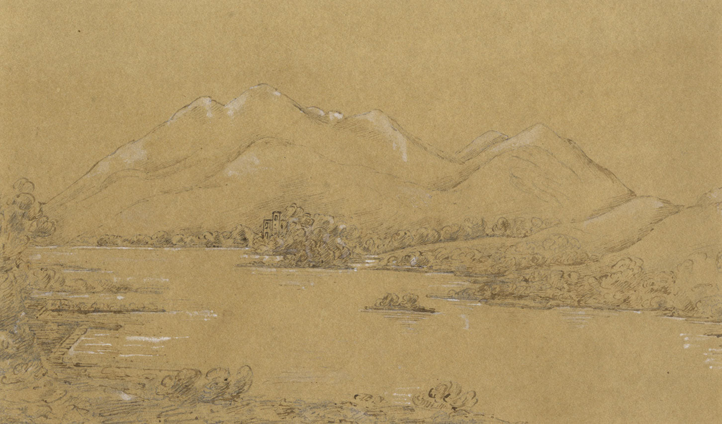 Caledonian Canal, Scotland: Loch Ness – Original 1838 pen & ink drawing