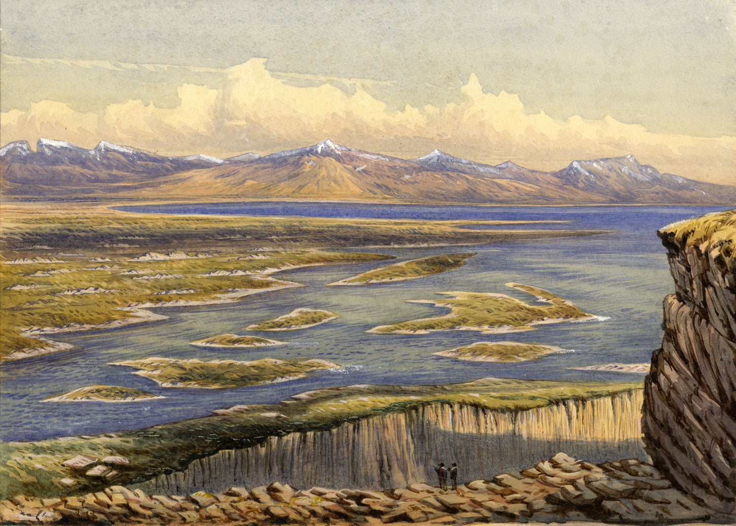 Lake Thingvalla, Iceland (Thingvallavatn) – Original 1878 watercolour painting