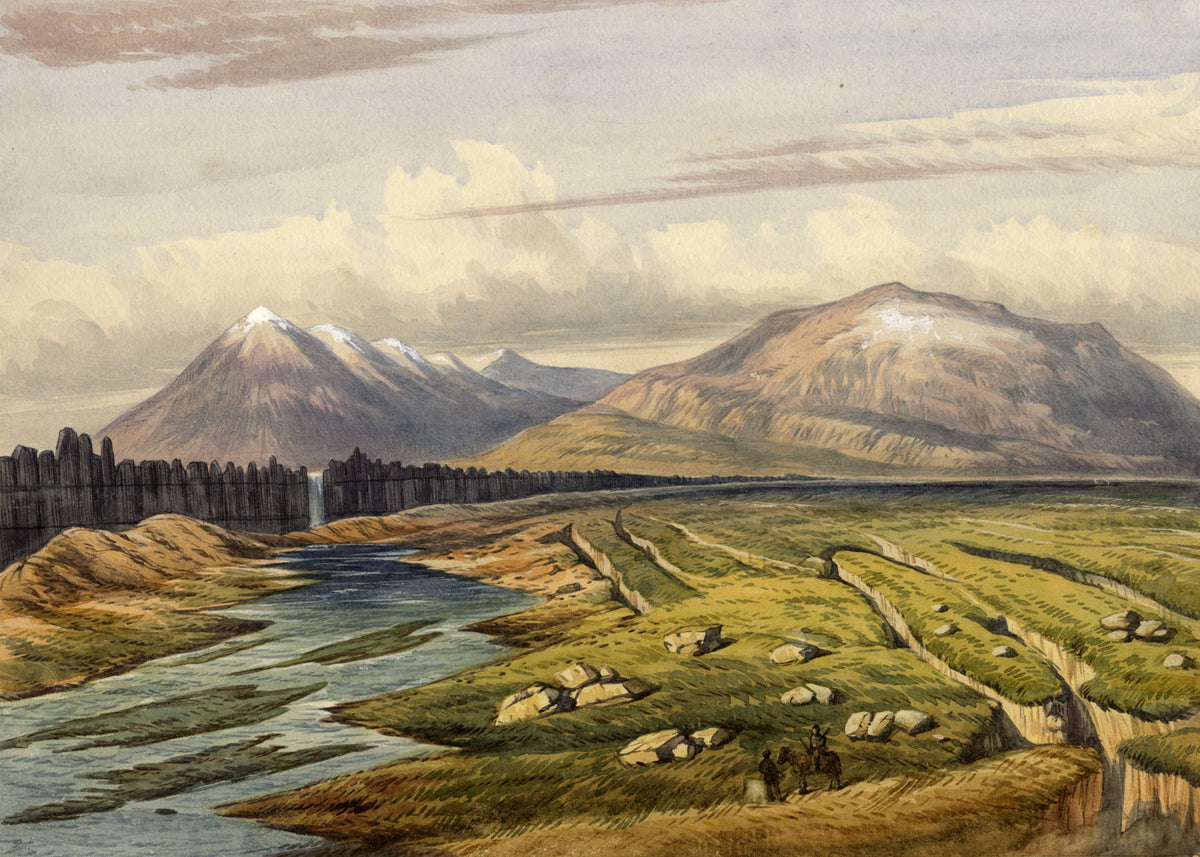 Almannagjá Chasm & Althing, Thingvellir National Park, Iceland –1878 watercolour