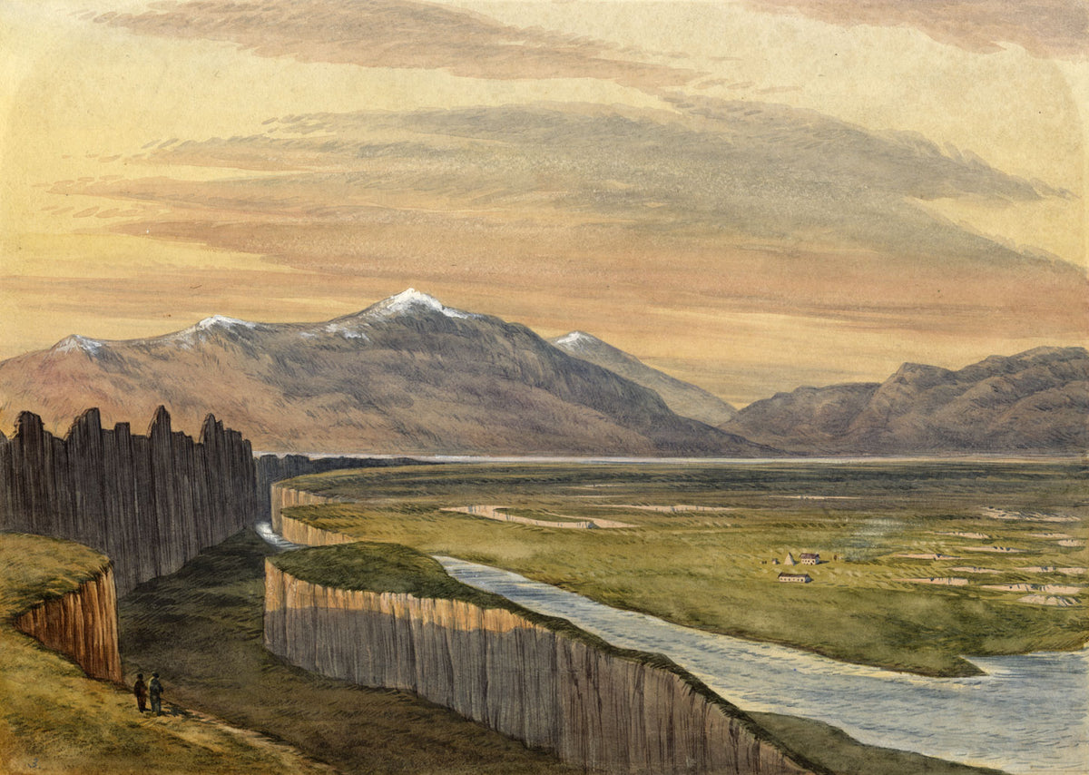 Almannagjá Chasm, Thingvellir National Park, Iceland – 1878 watercolour painting