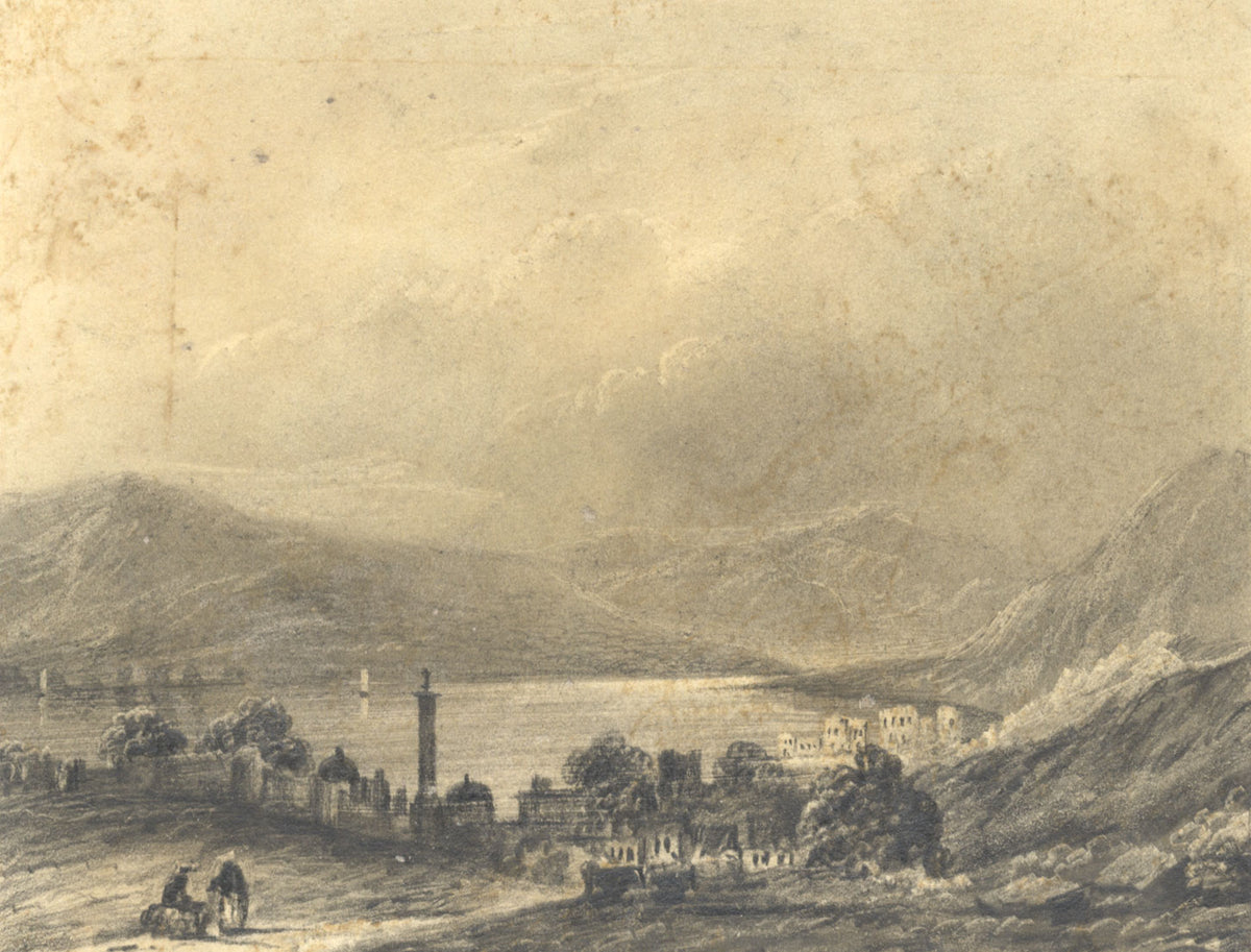 Alfred Swaine Taylor, Sea of Galilee & Tiberias, Holy Land–1829 graphite drawing