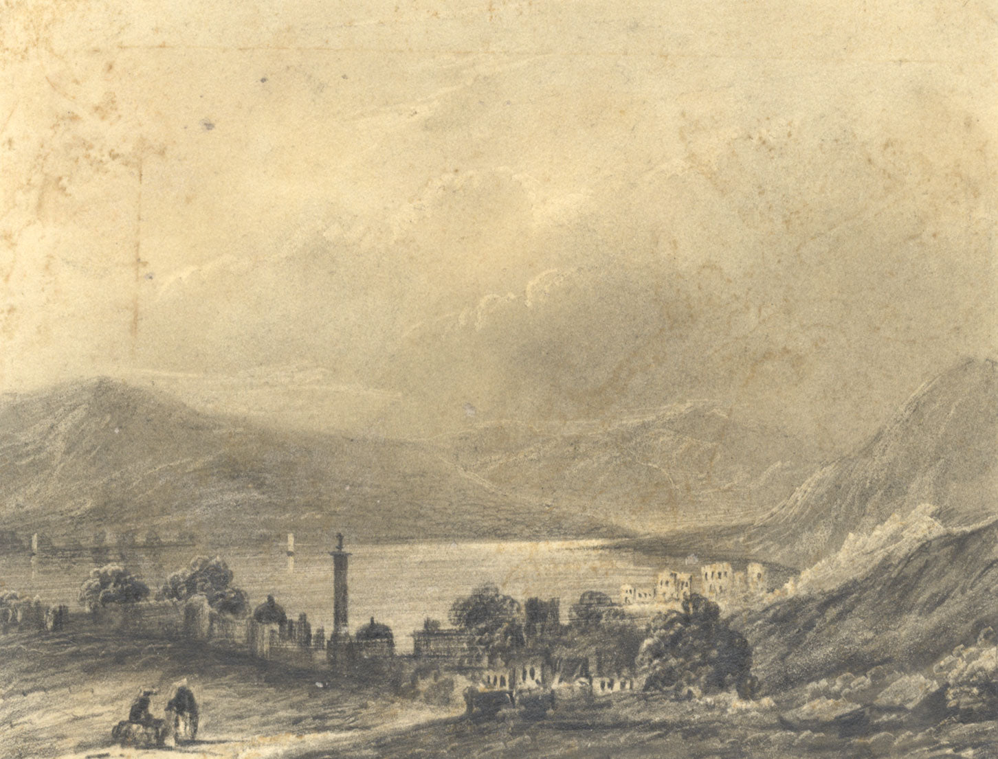 Alfred Swaine Taylor, Sea of Galilee & Tiberias, Holy Land–1829 graphite drawing
