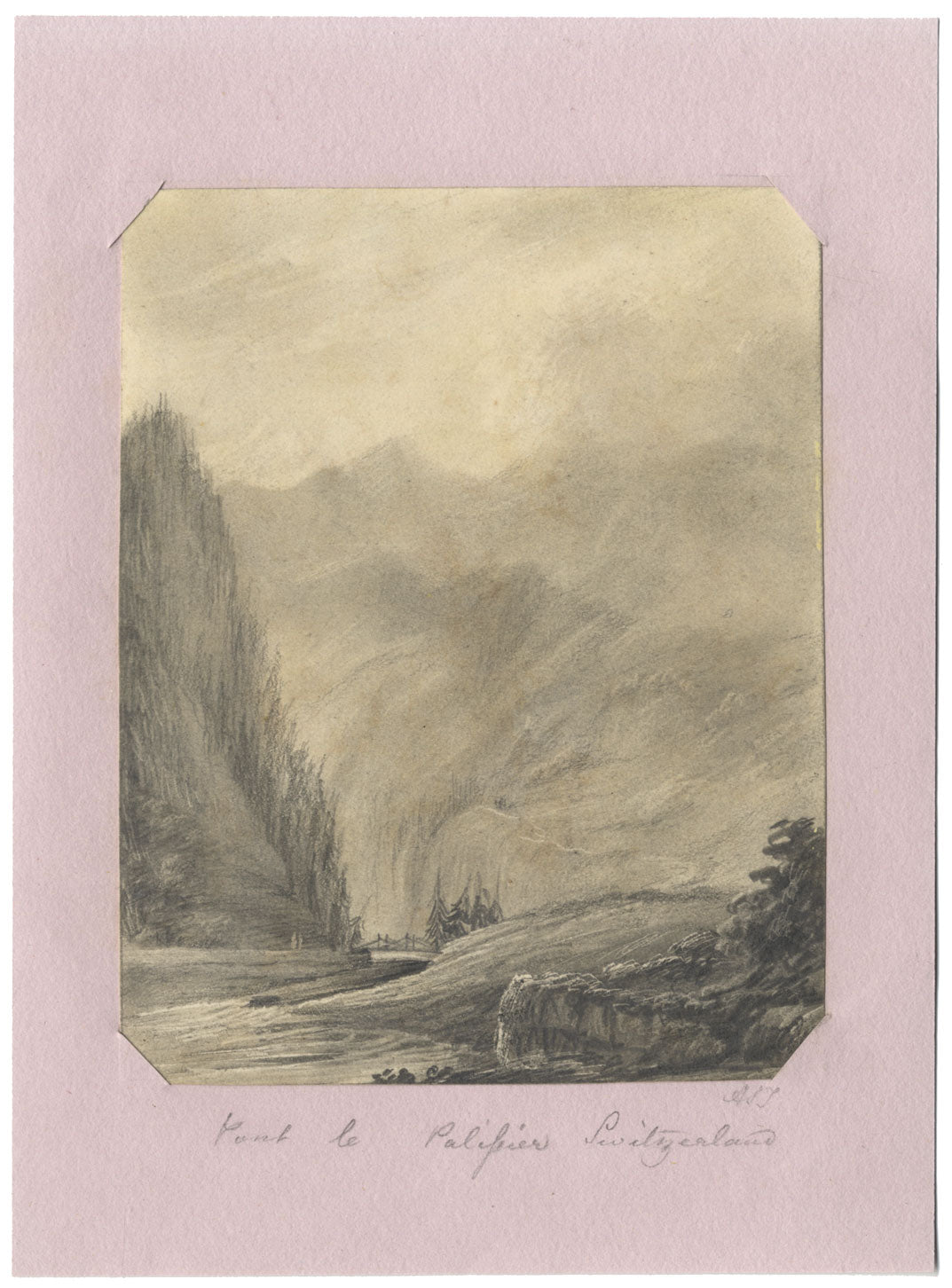 Alfred Swaine Taylor, Pont le Palipier, Switzerland – 1829 graphite drawing