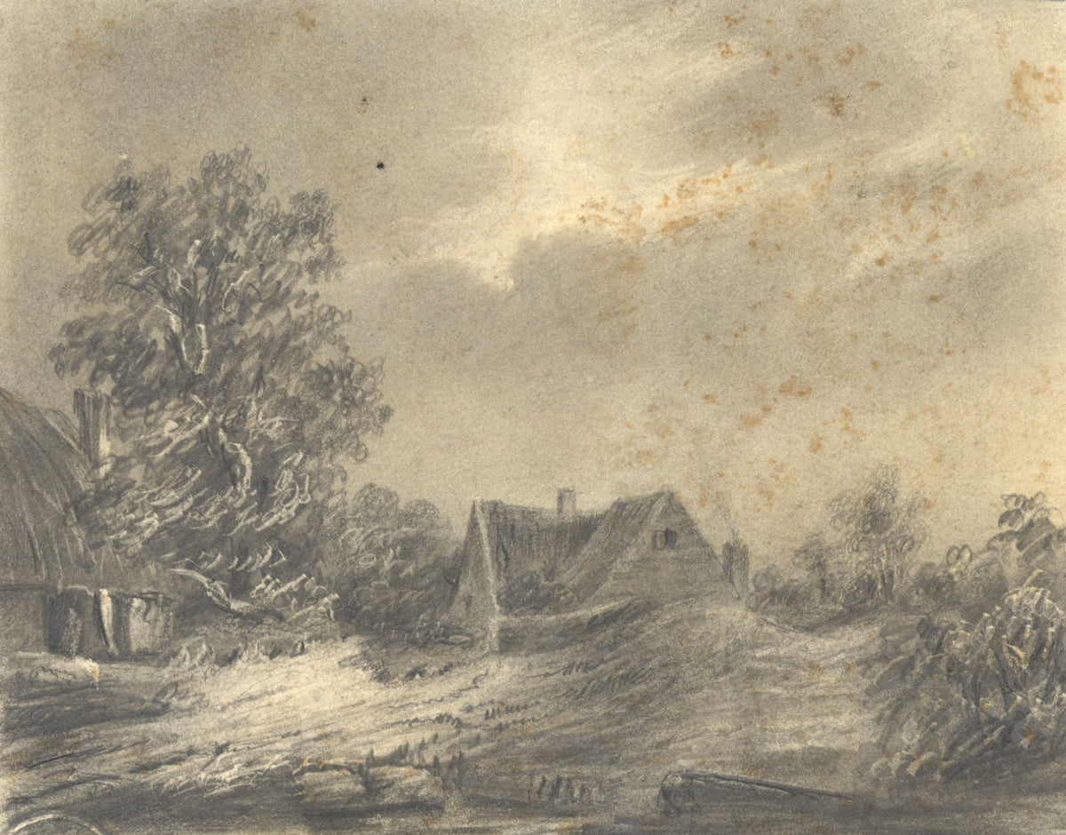 Alfred Swaine Taylor, Cottage after Jacob van Ruisdael – 1829 graphite drawing