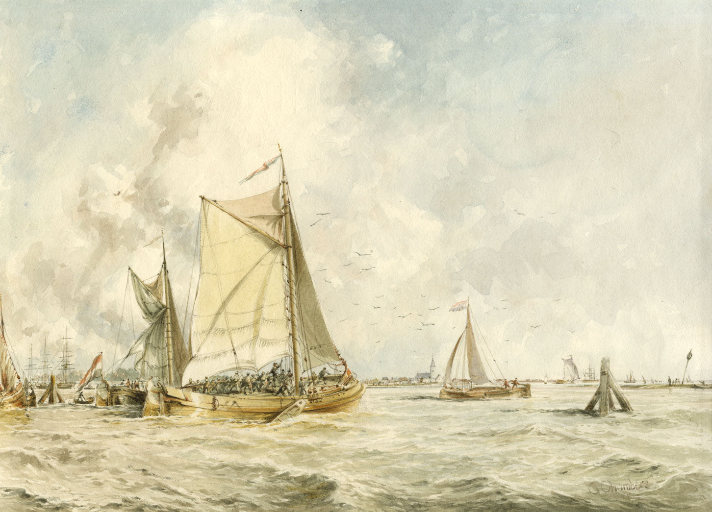 George Chambers Senior OWS, Ships off the Dutch Coast – early C19th watercolour