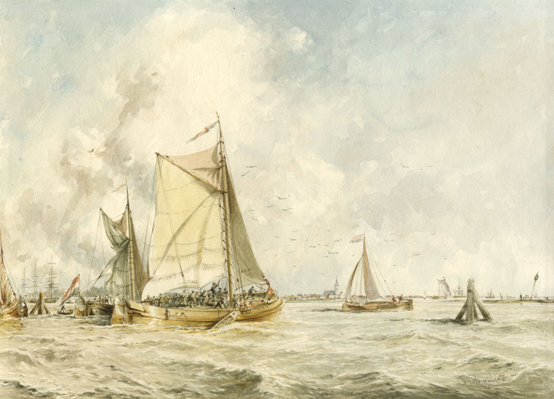 George Chambers Senior OWS, Ships off the Dutch Coast – early C19th watercolour
