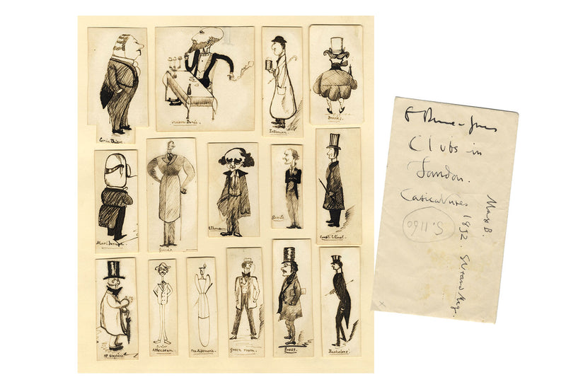 Max Beerbohm's London Club Types –Set of 15 late 19th-century pen & ink drawings