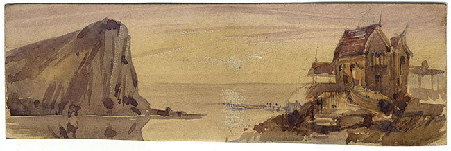 Coastal View with House – Miniature early 19th-century watercolour painting