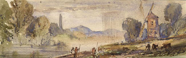 Landscape with Windmill – Miniature early 19th-century watercolour painting