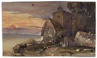 Chiesa costiera al tramonto – Miniatura, acquerello di inizio XIX secolo