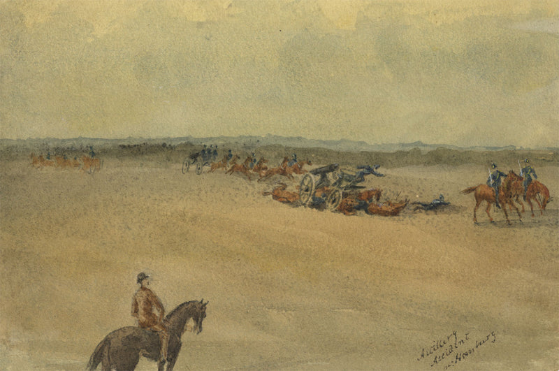 Artillery Accident near Hamburg – Original 19th-century watercolour painting