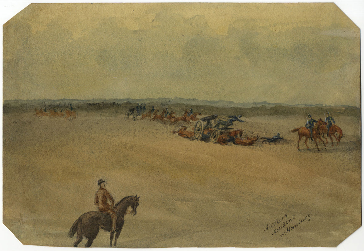Artillery Accident near Hamburg – Original 19th-century watercolour painting