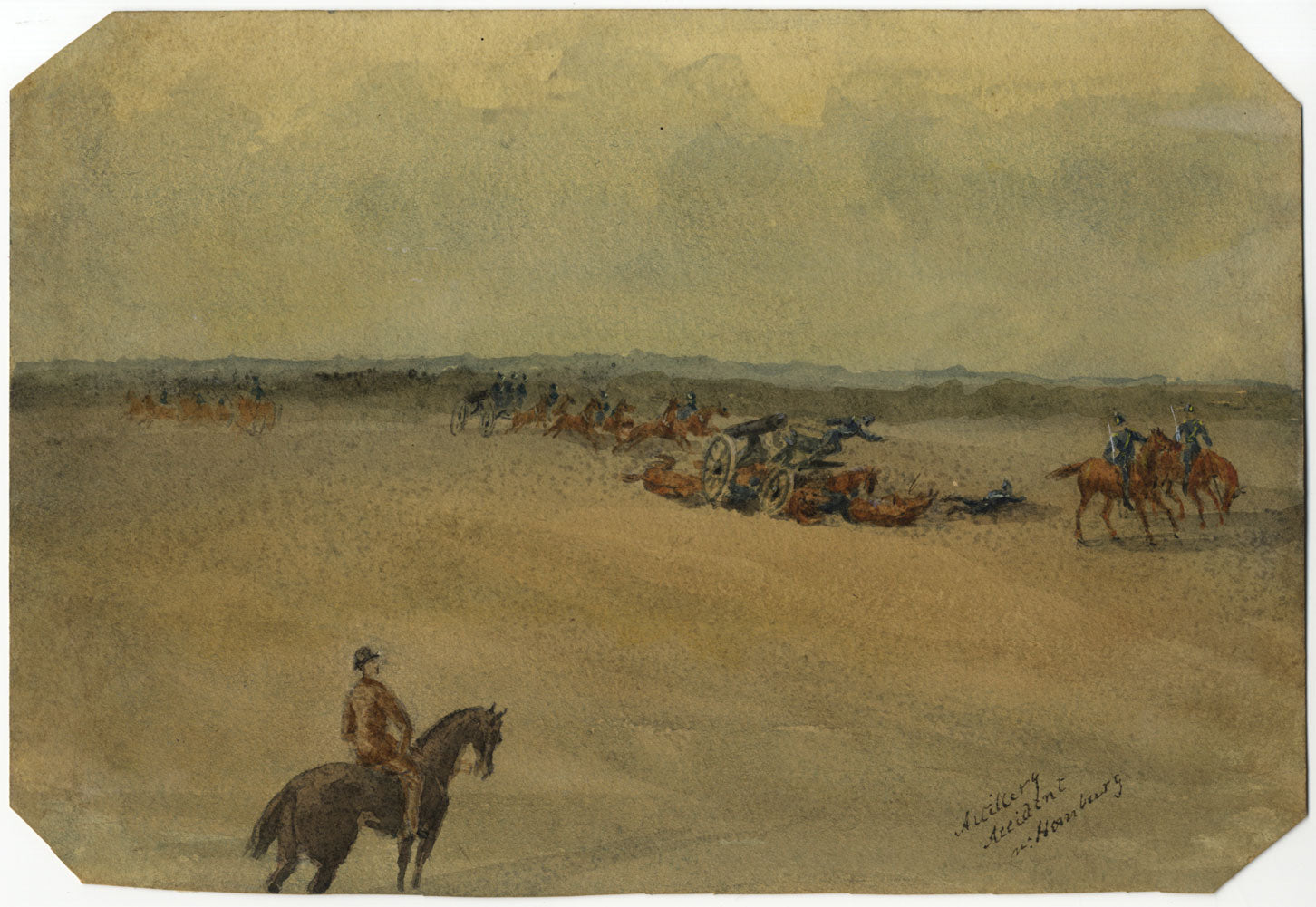 Accidente de artillería cerca de Hamburgo – Acuarela original del siglo XIX