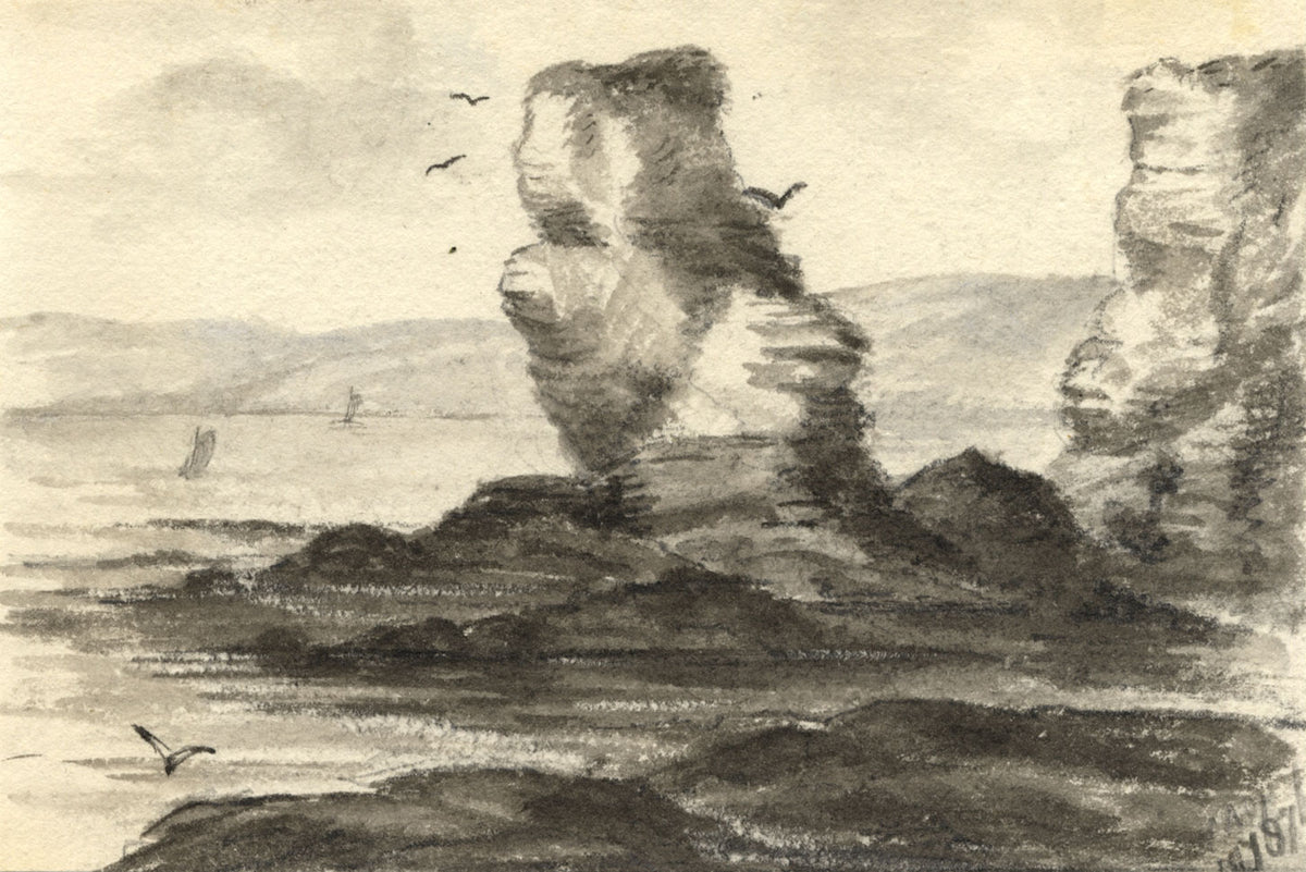 C.A. Collis, Coastal Rocks at Torquay, Devon – 1871 watercolour painting