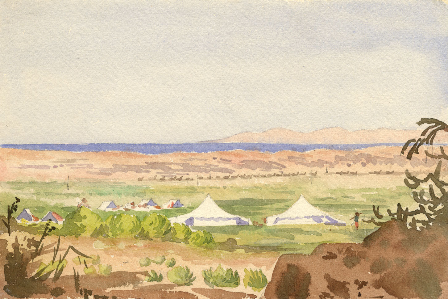 Etta Fraser, Naka Checkpoint with Camel Caravan, India – 1895 watercolour