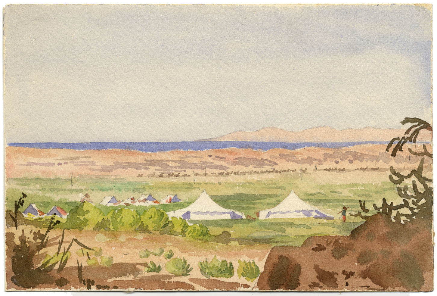 Etta Fraser, Puesto de control de Naka con caravana de camellos, India – acuarela de 1895