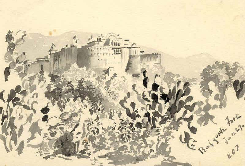 Etta Fraser, Rajgarh Fort, Rajasthan, India – Original 1891 watercolour painting