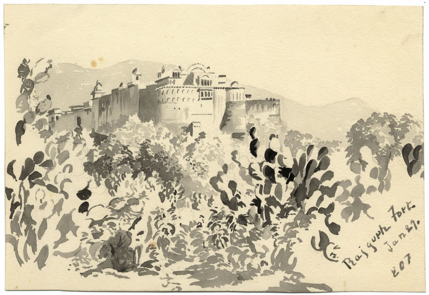 Etta Fraser, Rajgarh Fort, Rajasthan, India – Original 1891 watercolour painting