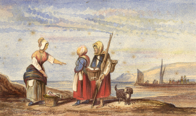 A.L. Rogers, Devon Fisherwomen on Coast – late 19th-century watercolour painting