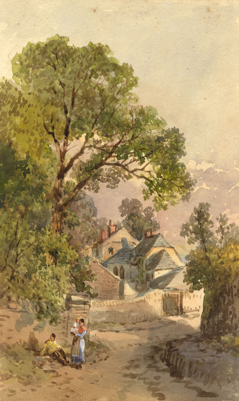 William Henry Pike RBA, Figures on a Devon Road – 1869 watercolour painting
