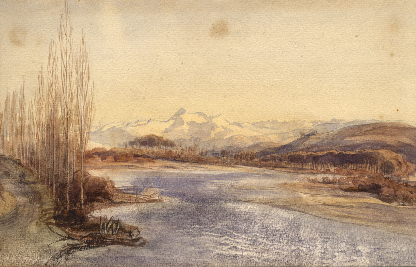 Attrib. P.A. Rajon, Gave de Pau River, Pyrenees – 19th-century watercolour