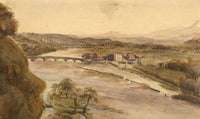 Attrib. P.A. Rajon, Gave de Pau River from the Park, Pyrenees –C19th watercolour