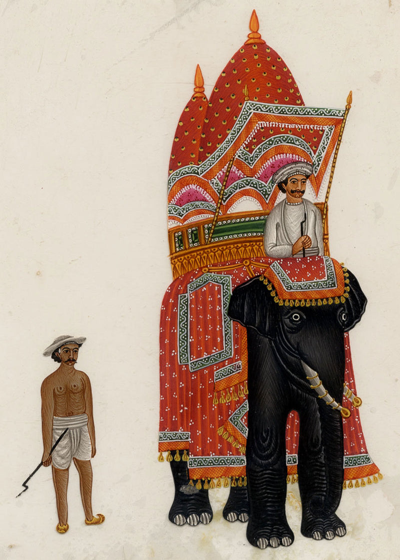 Company School 19th-century Indian Gouache Mica Painting – Elephant Howdah