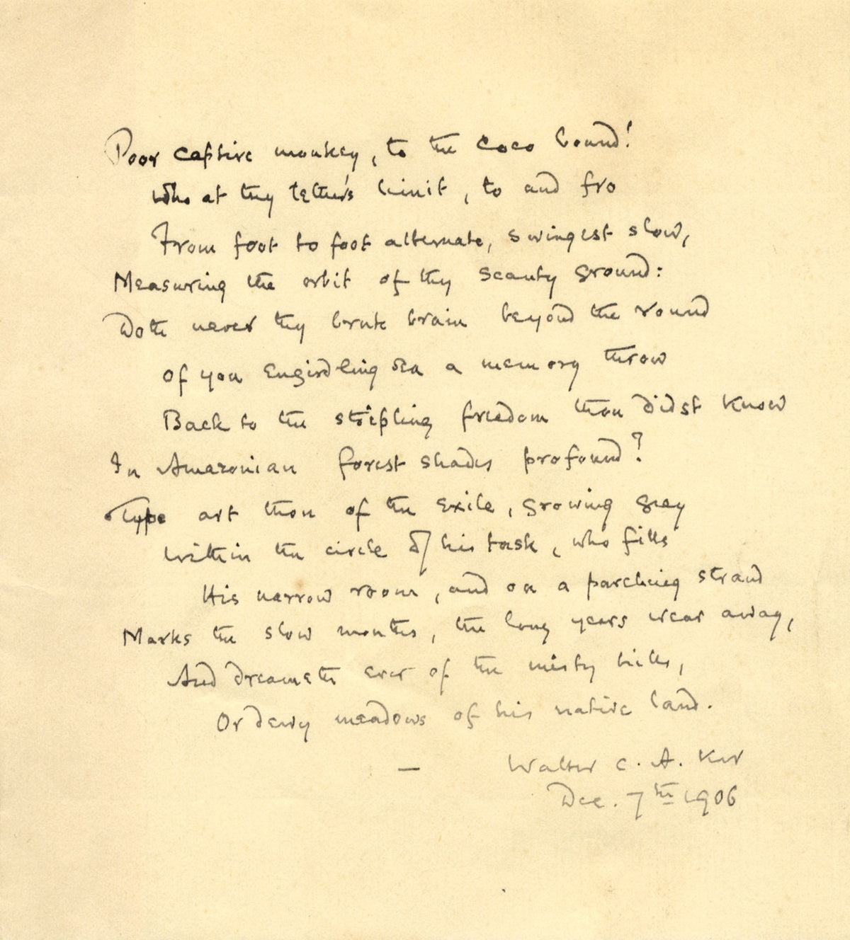 Walter Charles Alan Ker, Original 1906 Unpublished MSS Poem by Tennyson's Nephew