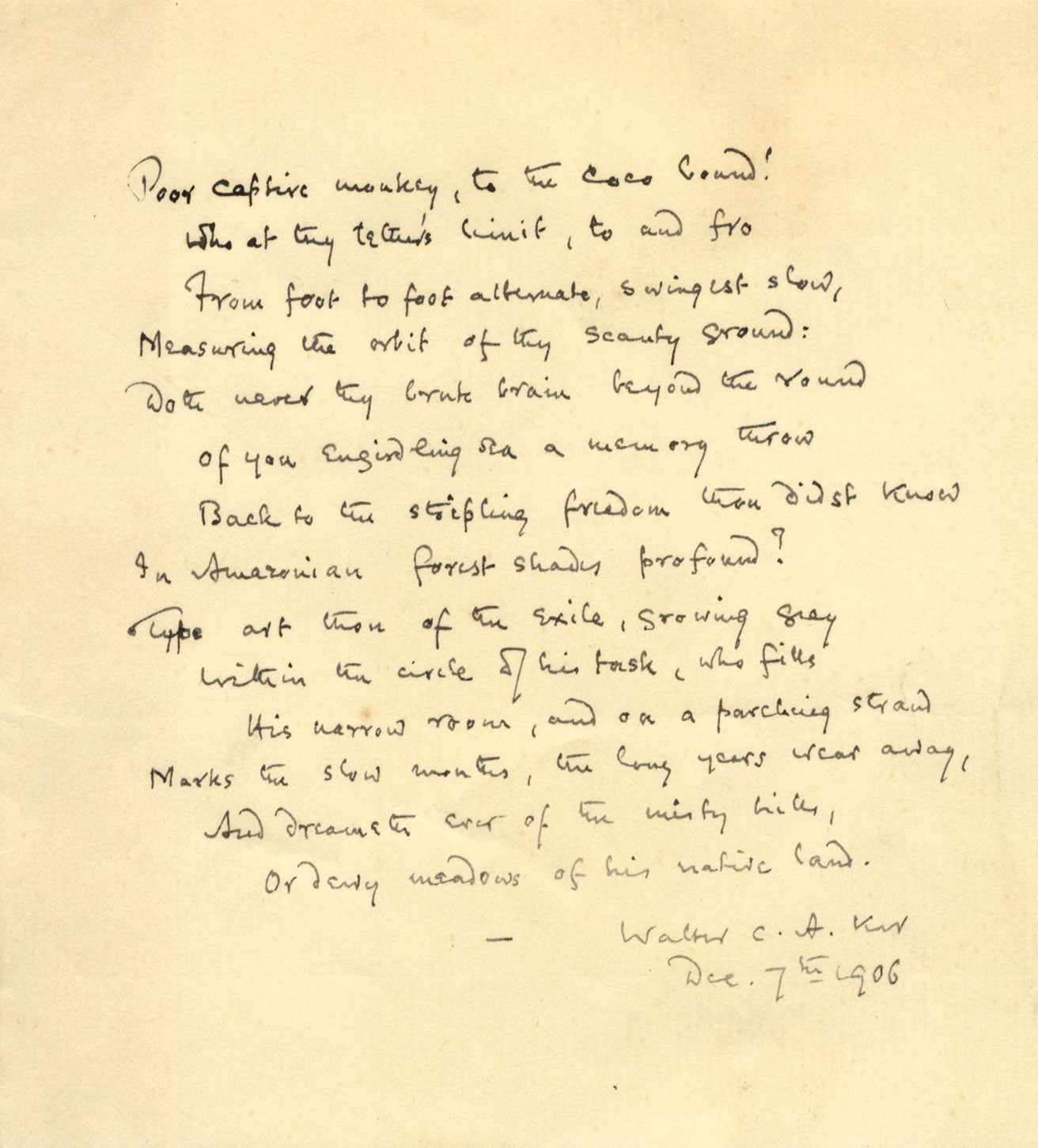 Walter Charles Alan Ker, Original 1906 Unpublished MSS Poem by Tennyson's Nephew