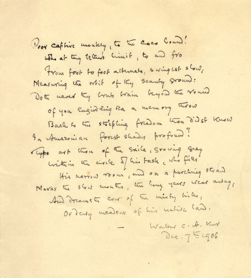 Walter Charles Alan Ker, Original 1906 Unpublished MSS Poem by Tennyson's Nephew