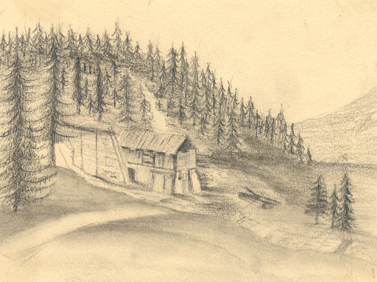 Mountain Refuge, Maloja, Switzerland – late 19th-century graphite drawing