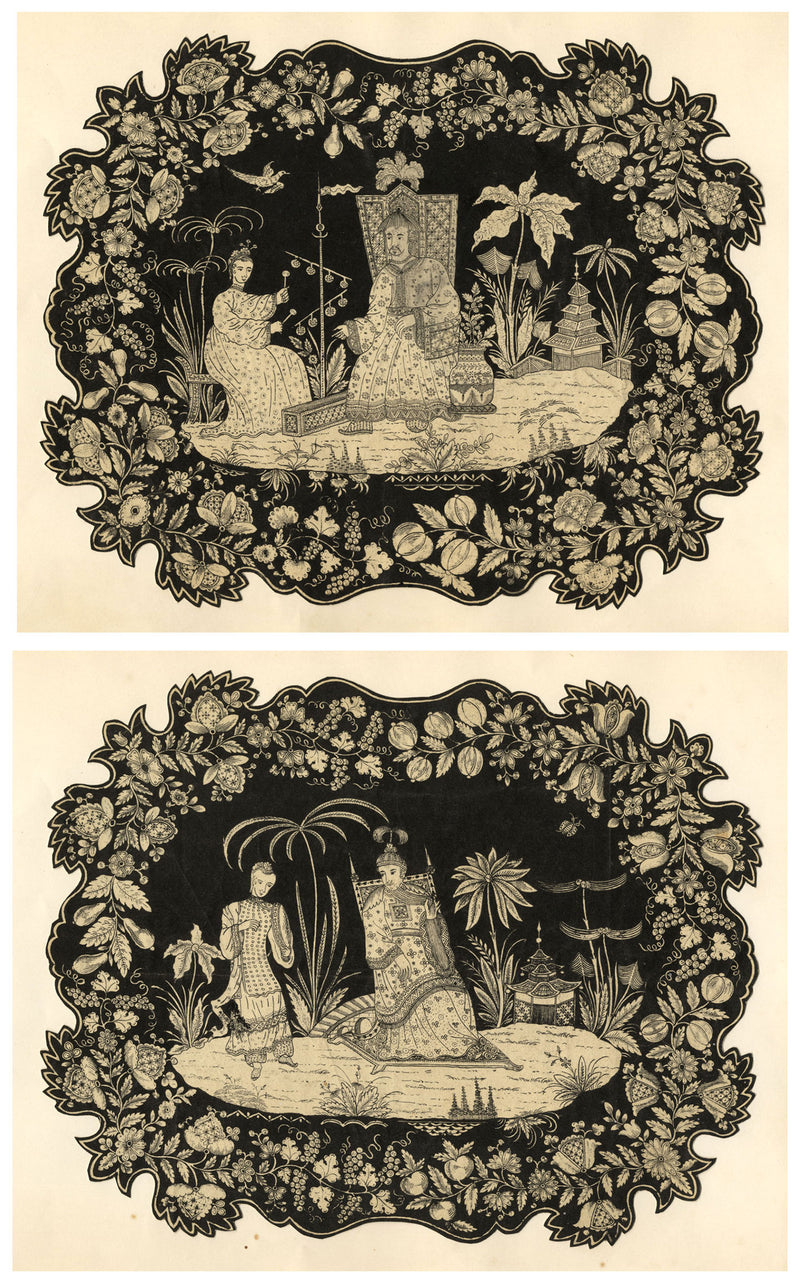 Pair of Chinese Qing Dynasty Decorative Designs– 2x 19th-century woodblock print