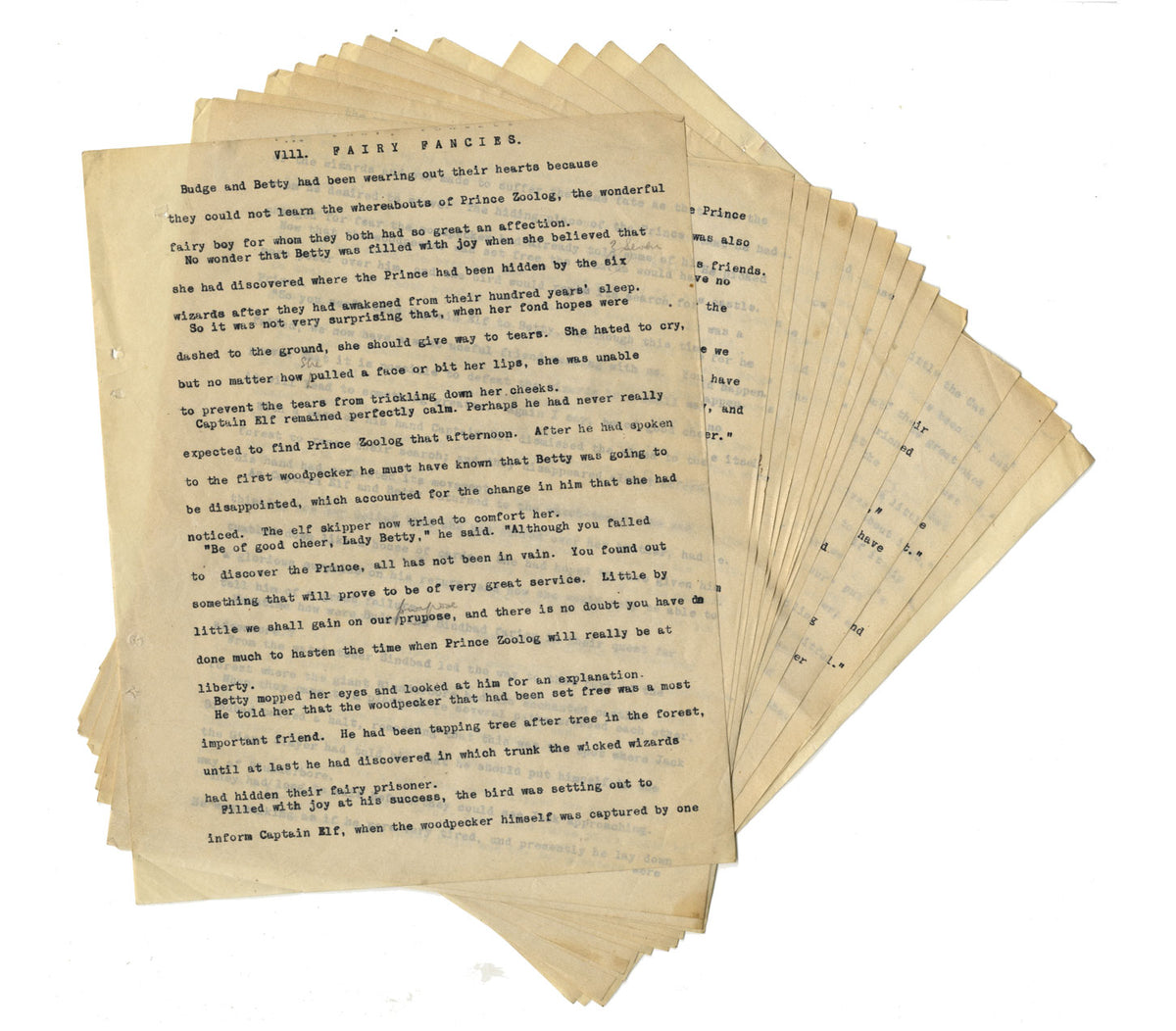 Ernest Protheroe, Original 1920s Typescript 'Budge & Betty in Fairy Town' Story