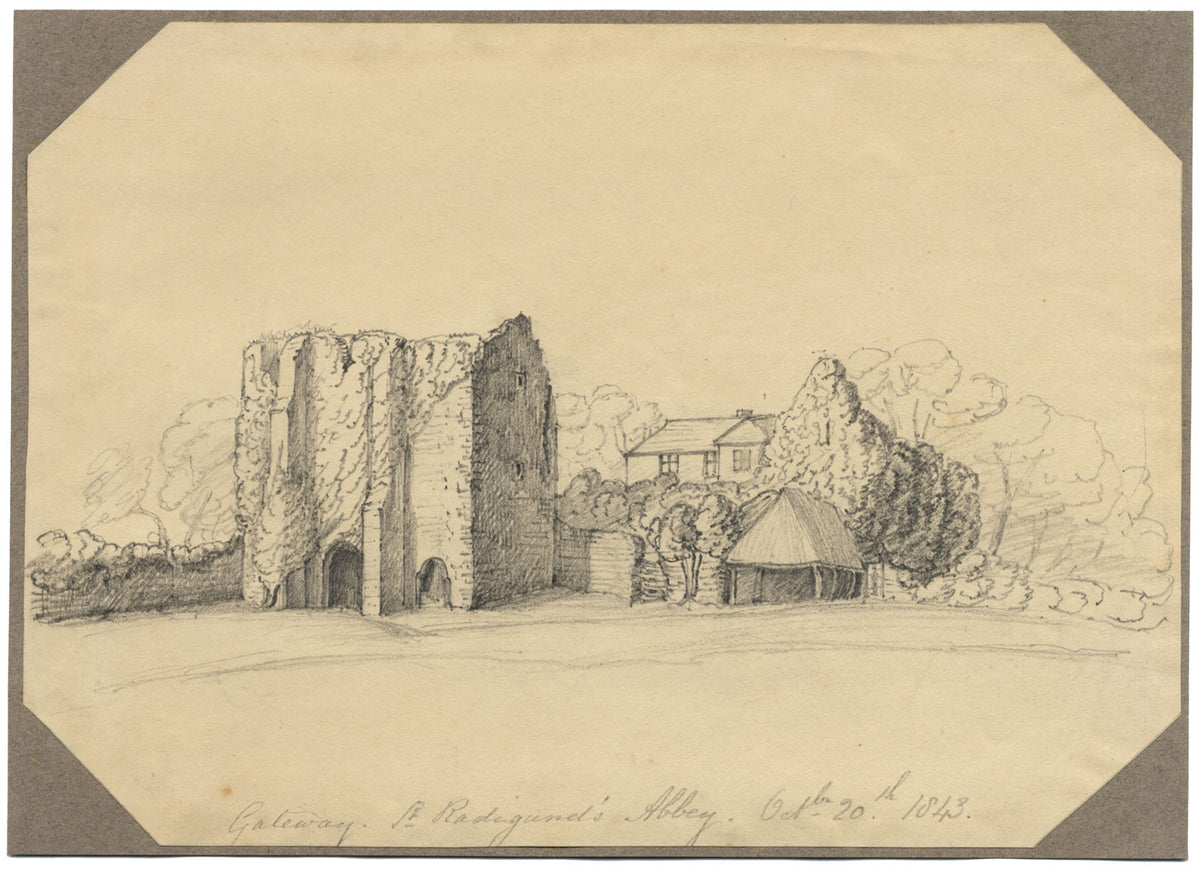 Jane D. Harvey, St Radegund's Abbey Gateway, Kent – ​​disegno a grafite del 1843