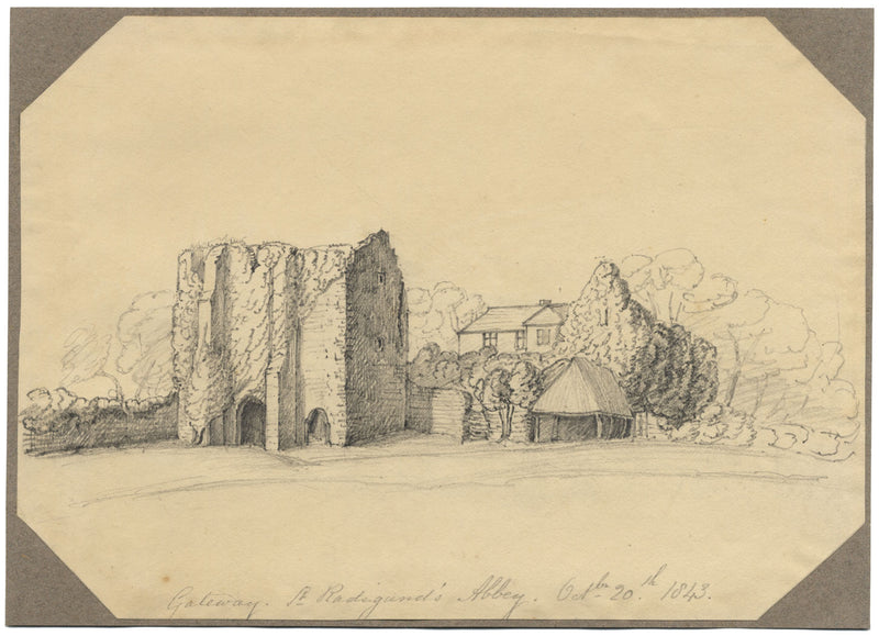 Jane D. Harvey, Puerta de la Abadía de St Radegund, Kent – ​​Dibujo a grafito de 1843