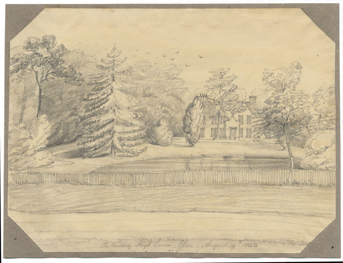 Jane D. Harvey, High Laver Rectory, Essex – Disegno originale a grafite del 1842