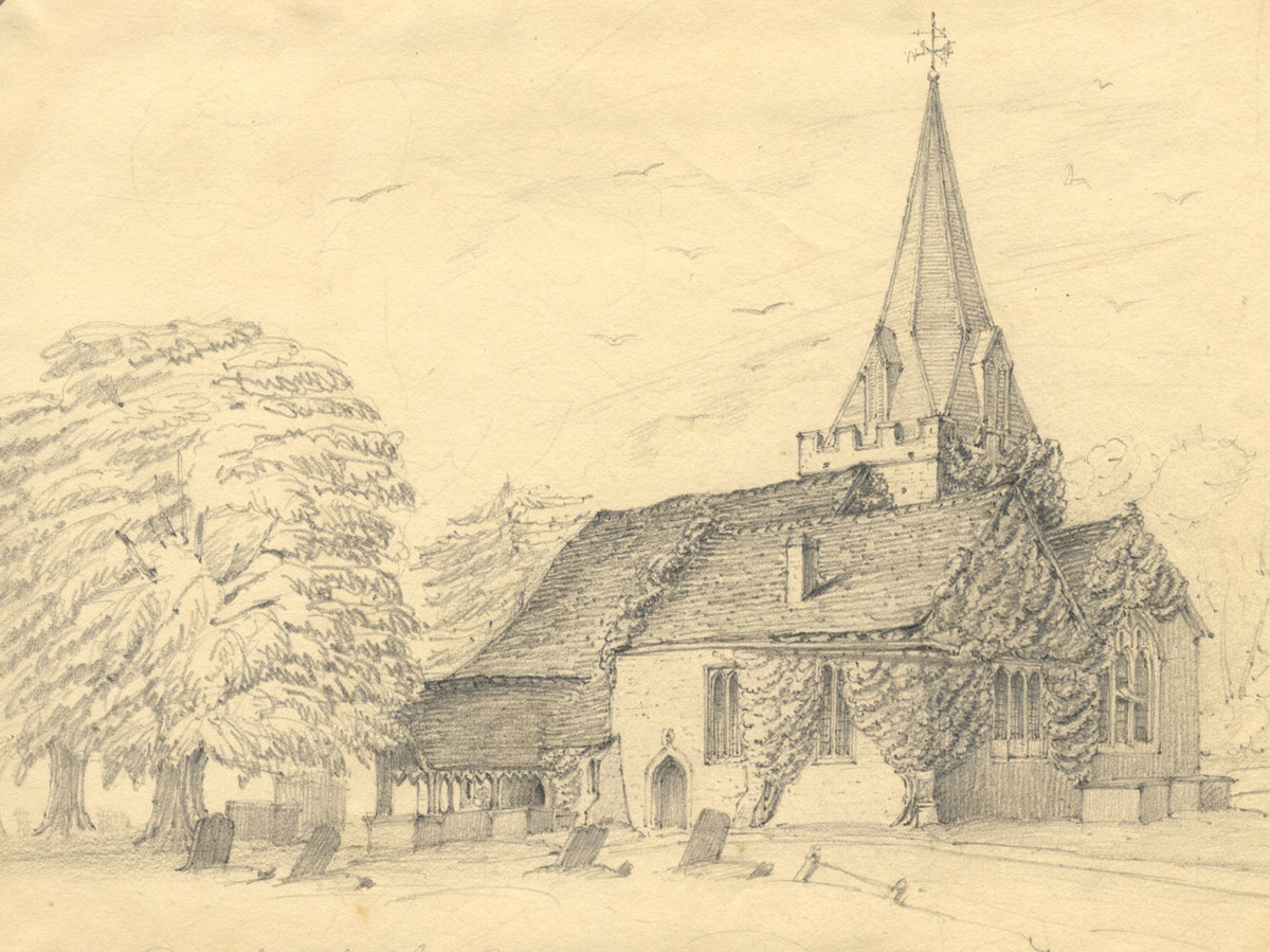 Jane D. Harvey, St Giles Church, Stoke Poges, Burial Place of Gray –1844 drawing