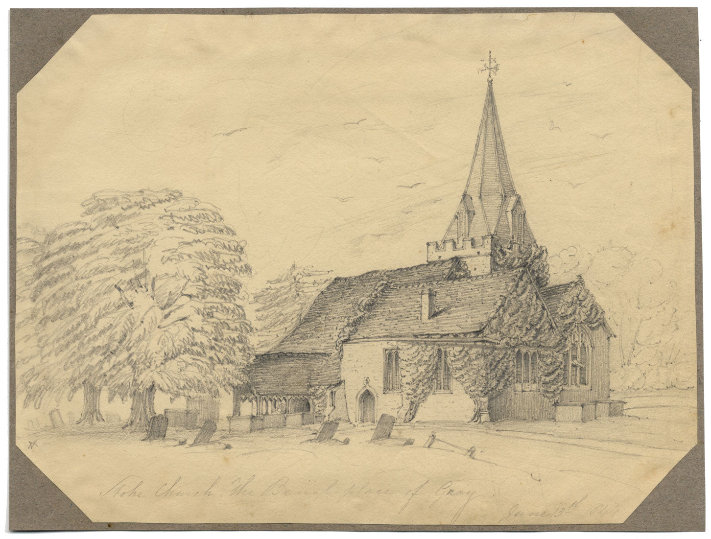 Jane D. Harvey, Chiesa di St Giles, Stoke Poges, Luogo di sepoltura di Gray – disegno del 1844