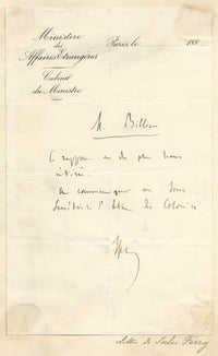Handwritten Signed Letter from Jules Ferry, French Prime Minister, 1880s