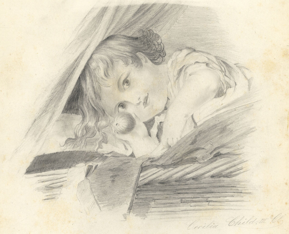 Portrait Cecilia Child III – Original late 19th-century graphite drawing