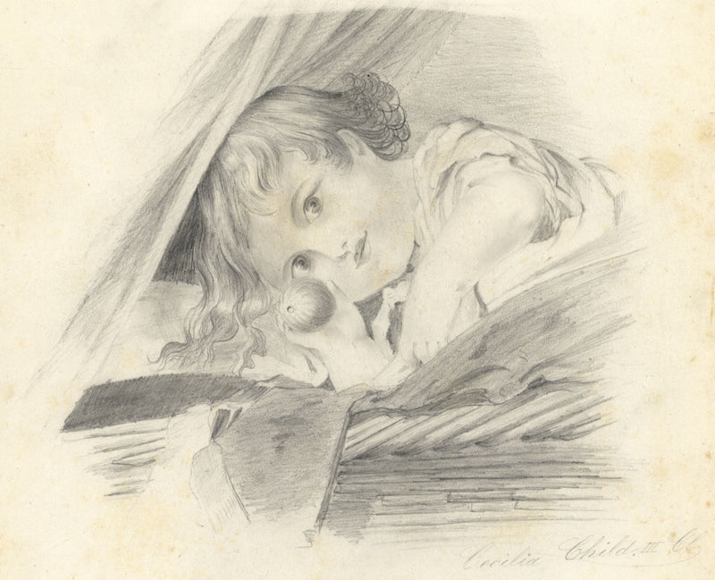 Portrait Cecilia Child III – Original late 19th-century graphite drawing