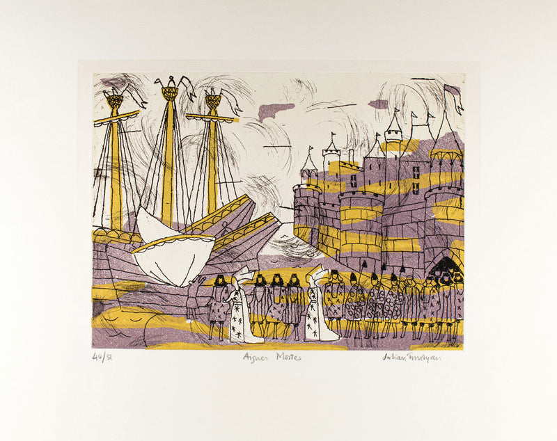 Julian Trevelyan RA, Aigues Mortes – Original 1975 etching with aquatint print