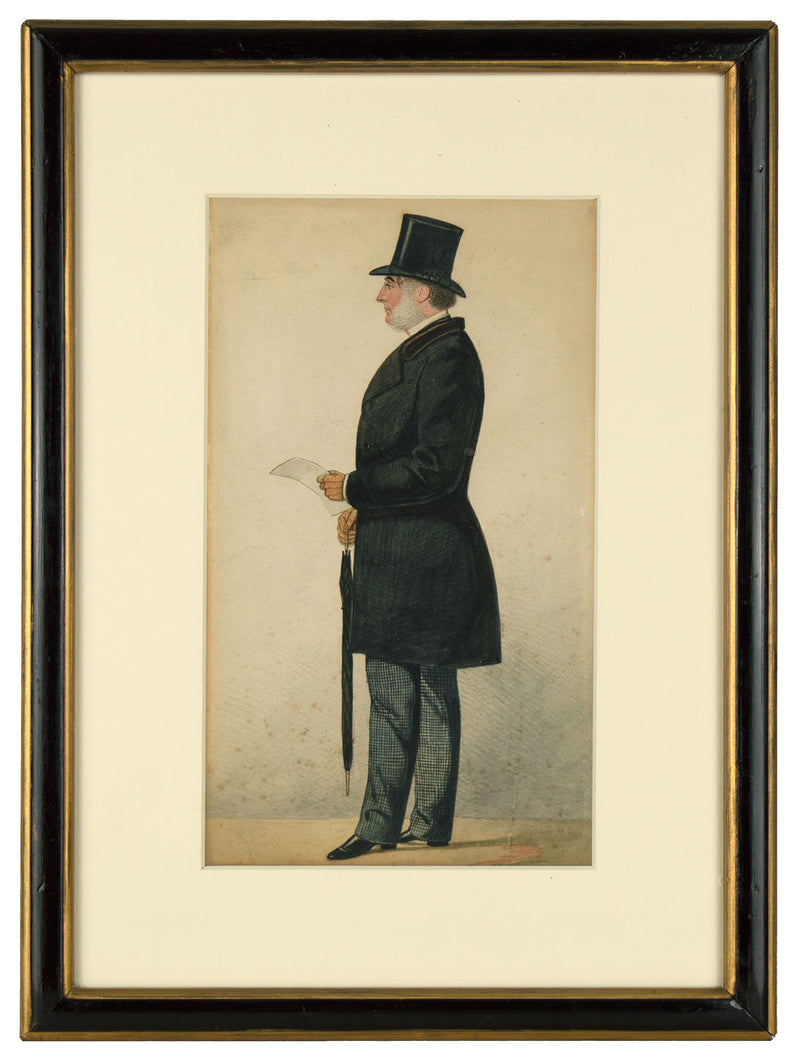 Richard Dighton, Gentleman Holding an Umbrella & Note – early C19th watercolour