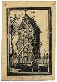 Kenneth E. Wootton, The Old Belfry, Priory Row, Coventry – stampa linoleografica degli anni '30 circa