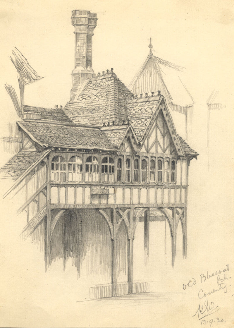 Kenneth E. Wootton, Old Blue Coat School, Coventry – 1930 graphite drawing