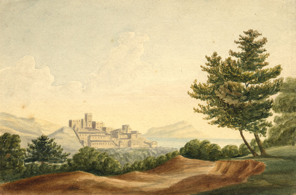 Picturesque Coastal Fortress – Original 19th-century watercolour painting