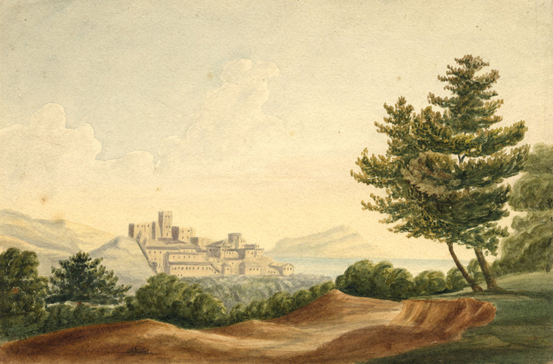 Picturesque Coastal Fortress – Original 19th-century watercolour painting