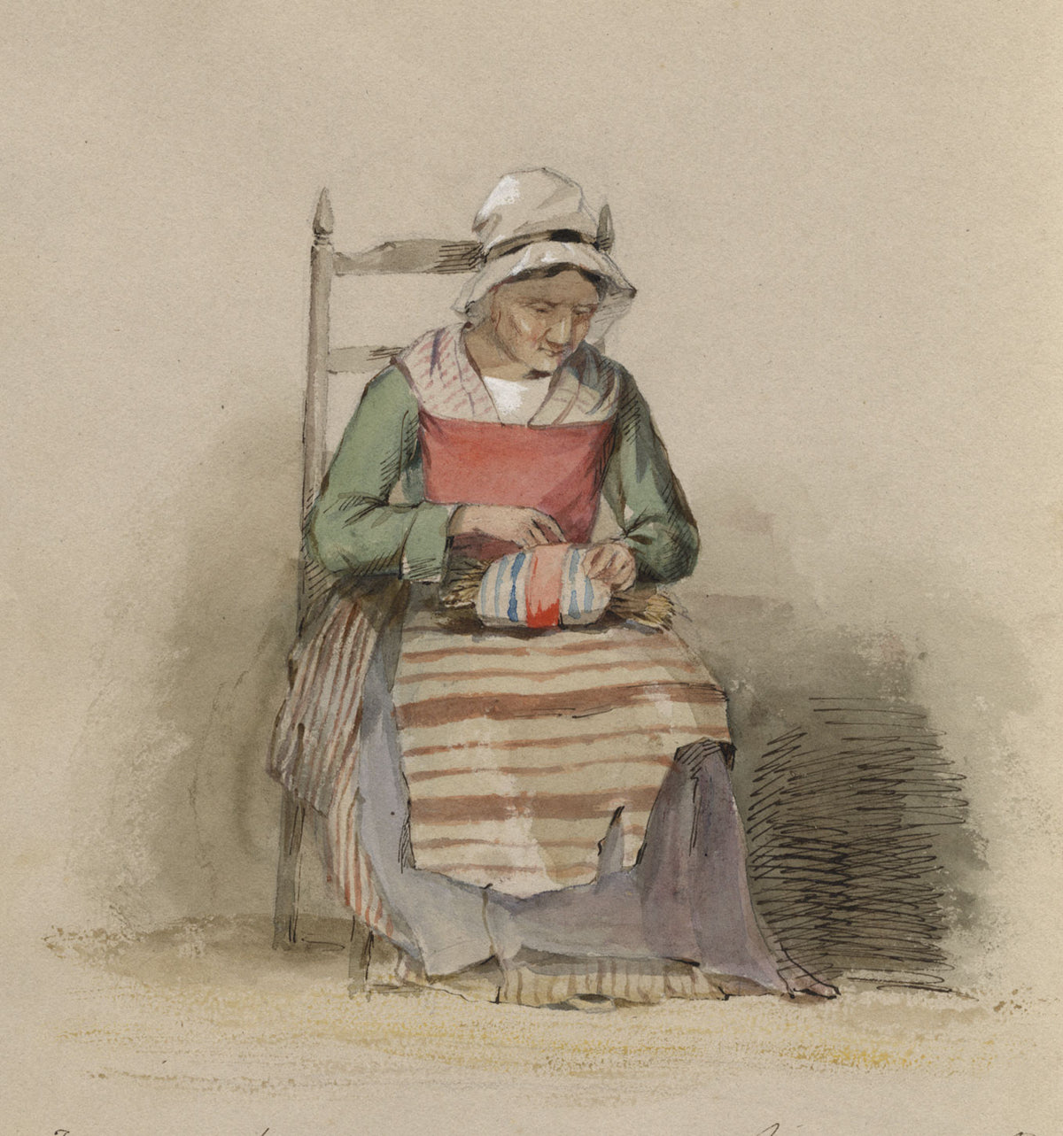 Seated Lady, From Sketch taken in Caen, Normandy – 1844 watercolour painting